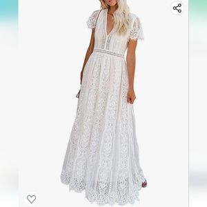 BLENCOT Womens Casual Boho Floral Lace V Neck Long Evening Dress Cocktail Party